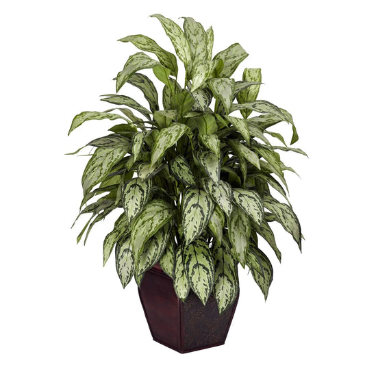 Silver Queen silk plant in decorative planter; variegated green and cream leaves, Nearly Natural on Tampa Home & Garden Store