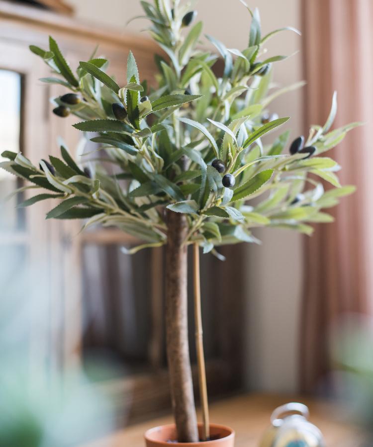 Artificial small olive tree 24in tall RusticReach faux with green leaves and olives on Tampa Home & Garden Store