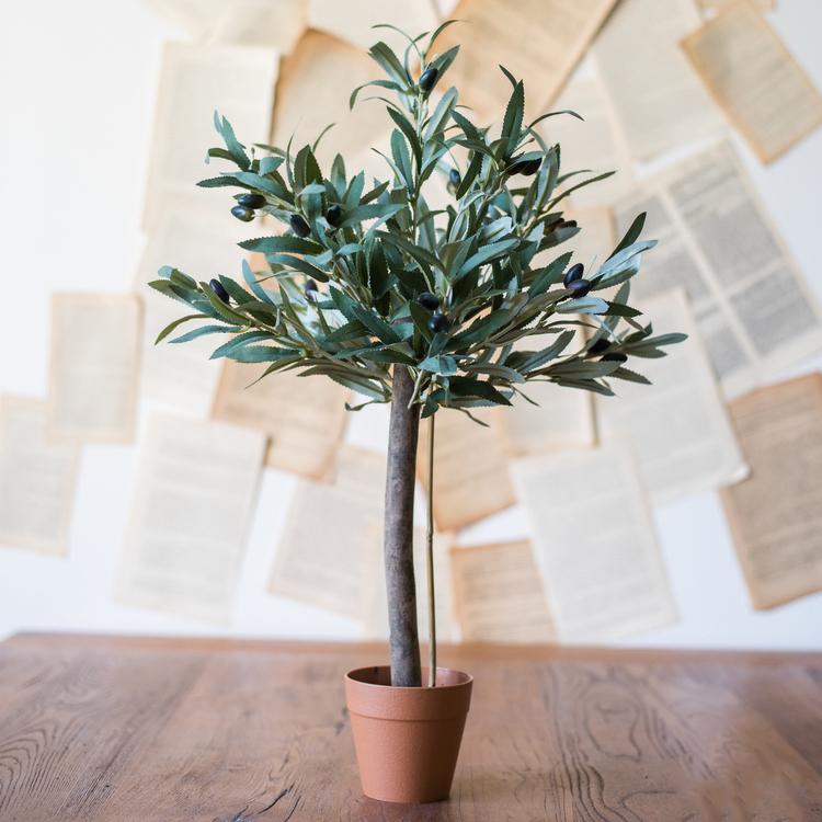 Artificial olive tree 24-inch tall in terracotta pot with dark olives, RusticReach on Tampa Home & Garden Store
