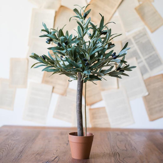 Artificial olive tree 24-inch tall in terracotta pot with dark olives, RusticReach on Tampa Home & Garden Store