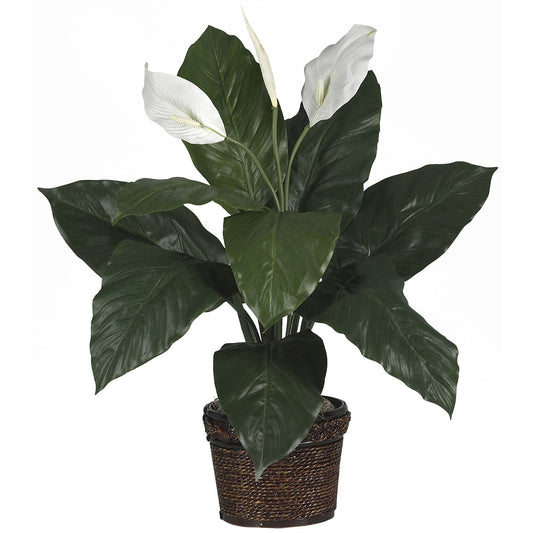 Spathyfillum w/Coiled Rope Wicker Silk Plant - Tampa Home & Garden Store