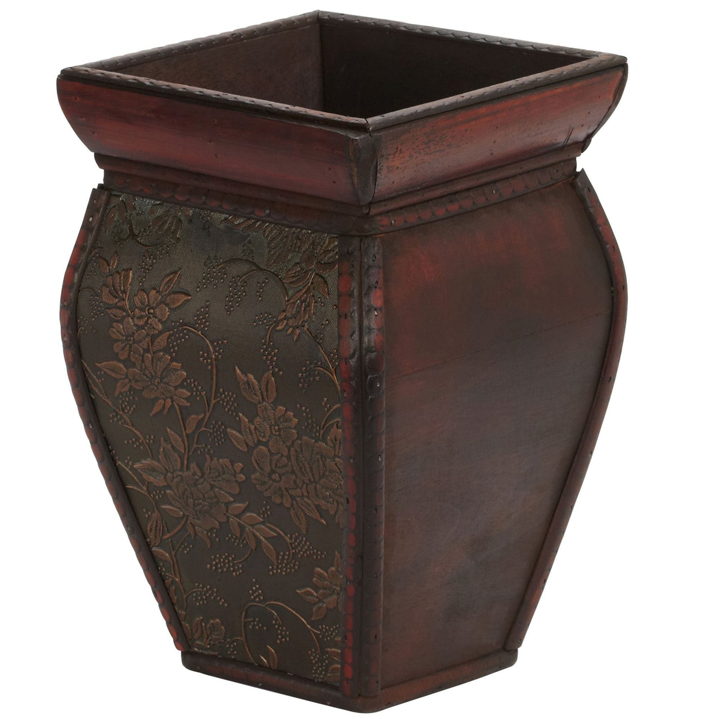 Nearly Natural square wooden planters with rim, dark cherry finish and textured panels set of 4 on Tampa Home & Garden Store
