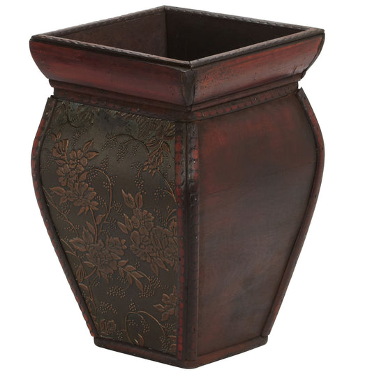 Nearly Natural square wooden planters with rim, dark cherry finish and textured panels set of 4 on Tampa Home & Garden Store