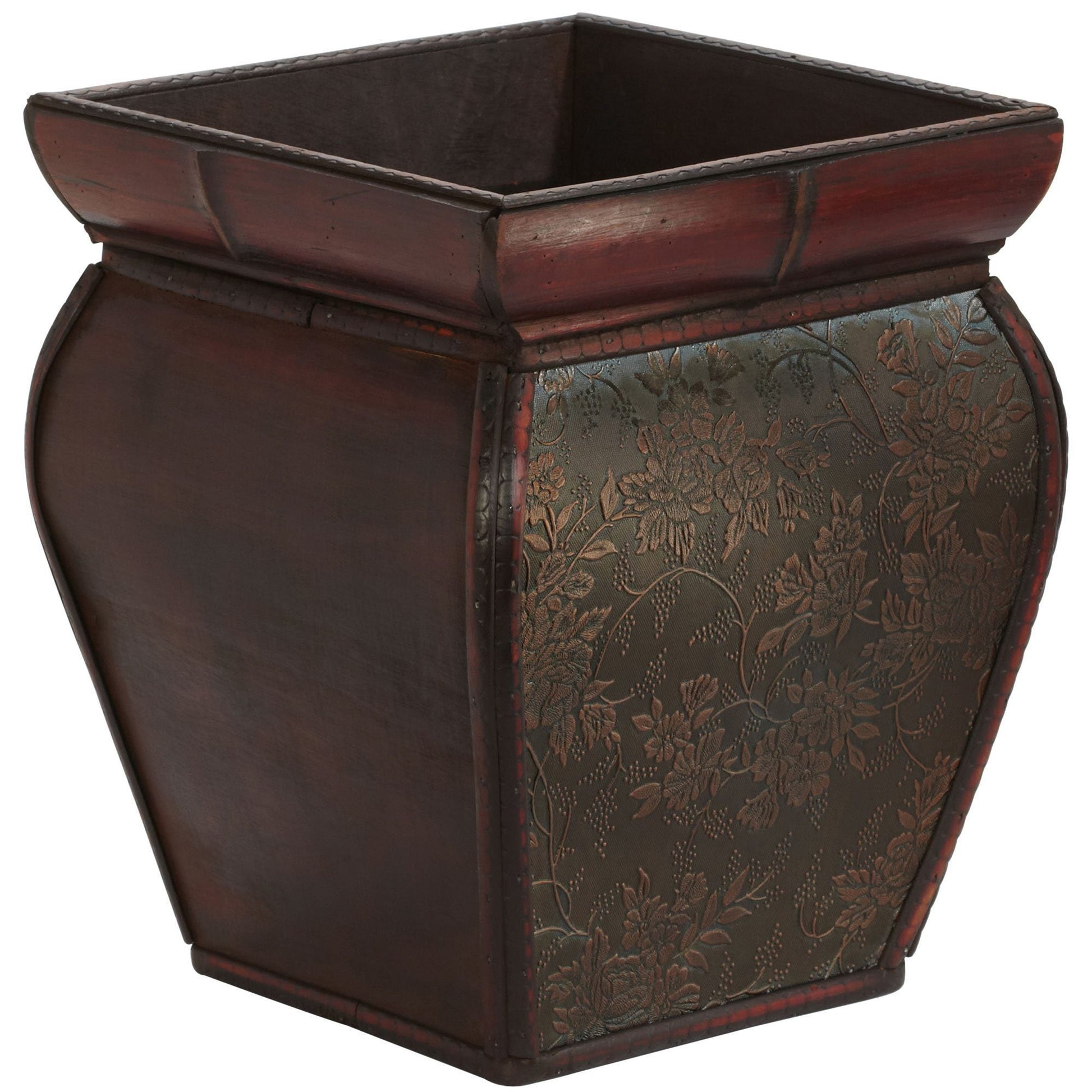 Square planters w/Rim set of 4 in dark wood finish with braided rim by Nearly Natural on Tampa Home & Garden Store