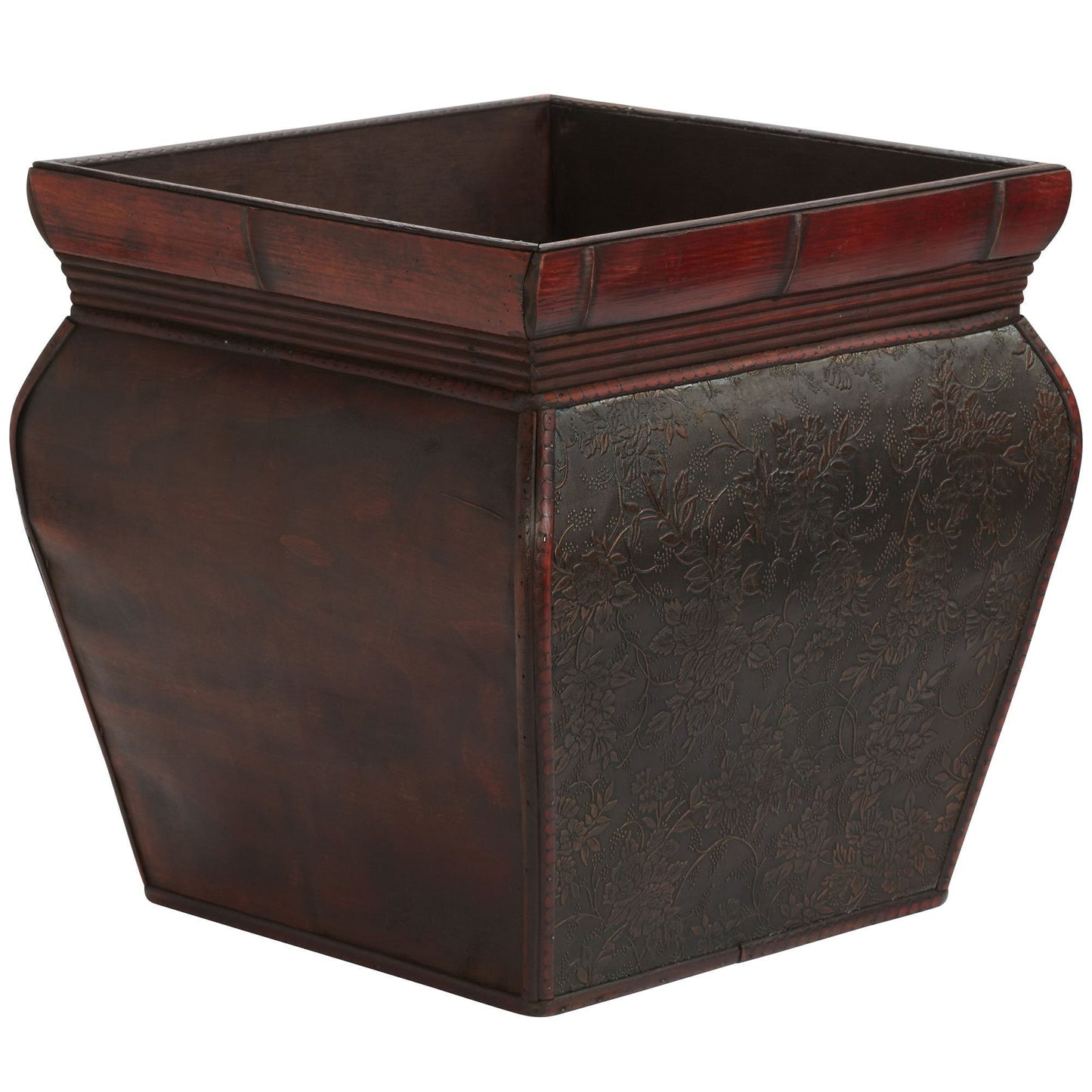 Square Planters w/Rim (Set of 4) Nearly Natural dark wood with embossed floral panels on Tampa Home & Garden Store
