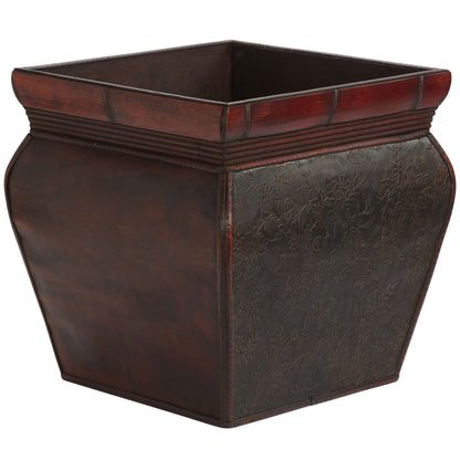 Square Planters w/Rim (Set of 4) Nearly Natural dark wood with embossed floral panels on Tampa Home & Garden Store