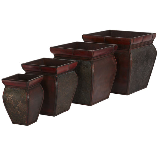 Square planters with rim set of 4 in dark wood finish by Nearly Natural on Tampa Home & Garden Store