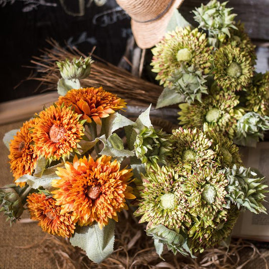 RusticReach artificial sunflower bouquet orange and green faux blooms 18in tall on Tampa Home & Garden Store
