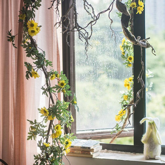 RusticReach Artificial Sunflower Vine 67 inches long with yellow blooms for window decor on Tampa Home & Garden Store