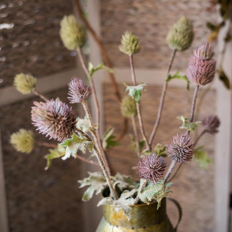 Faux silk thistle stems 26in tall RusticReach artificial flowering plant purple-green on Tampa Home & Garden Store