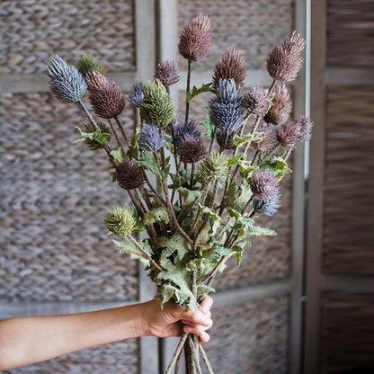 Faux Silk Thistle Flower Stem 26in tall, RusticReach multicolor spiky blooms bouquet on Tampa Home & Garden Store