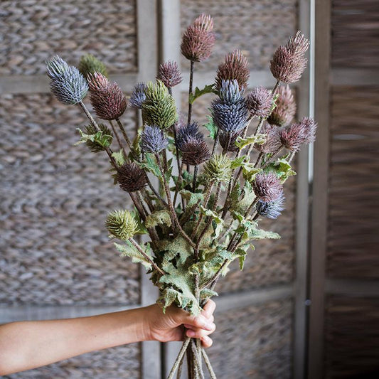 Faux Silk Thistle Flower Stem 26in tall, RusticReach multicolor spiky blooms bouquet on Tampa Home & Garden Store