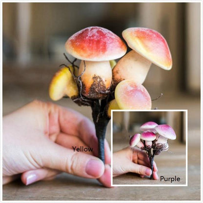 Artificial Veggie Mushroom, 4.7 inches tall, pink-red caps with yellow bases, RusticReach on Tampa Home & Garden Store