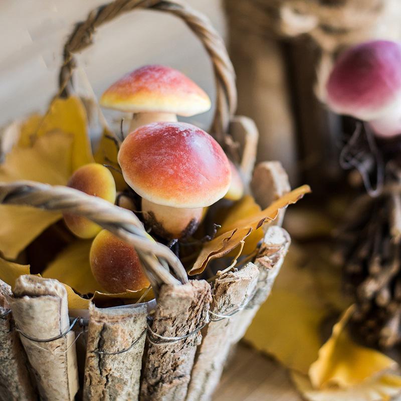 Artificial Veggie Mushroom 4.7in tall by RusticReach, red-orange cap in a twig basket on Tampa Home & Garden Store
