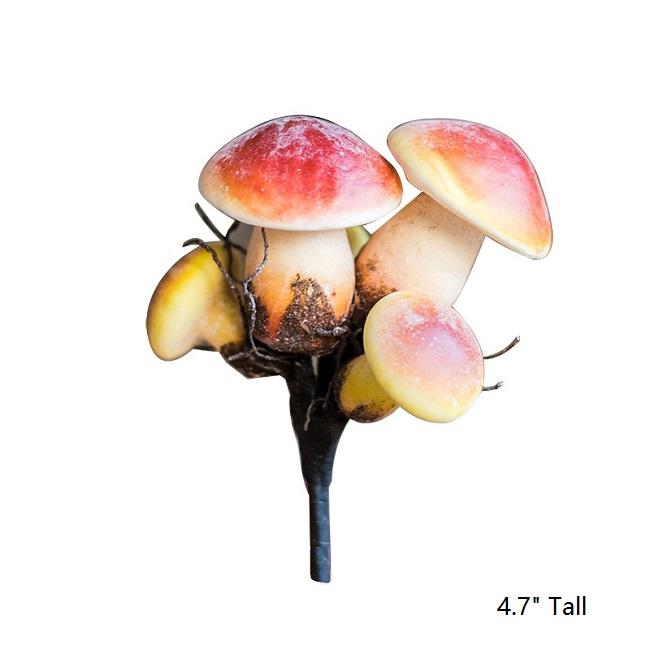 Artificial Veggie Mushroom cluster, 4.7 tall, five pink-yellow caps on a dark stem, RusticReach on Tampa Home & Garden Store