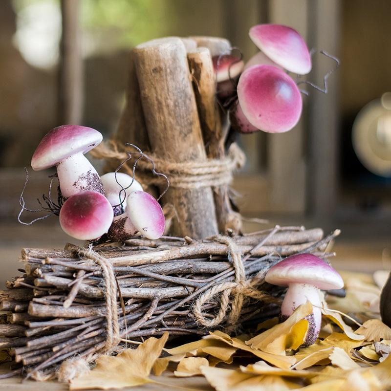 Artificial Veggie Mushroom 4.7in tall by RusticReach in pink-white tones with twig nest decor on Tampa Home & Garden Store