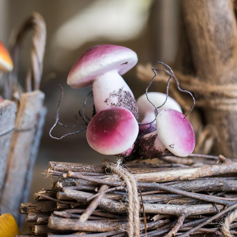 Artificial Veggie Mushroom trio with pink-purple caps, RusticReach, 4.7in tall on Tampa Home & Garden Store