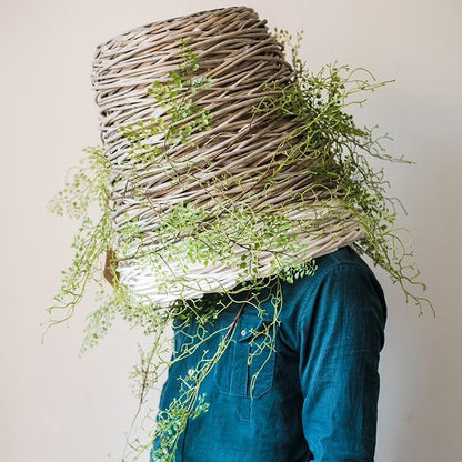 Maidenhair Fern vines 55" long, artificial green trailing around a woven basket headpiece on Tampa Home & Garden Store