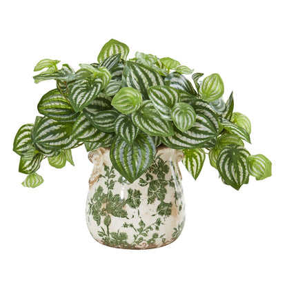 Watermelon Peperomia artificial plant in vase with green leaves Nearly Natural Real Touch on Tampa Home & Garden Store