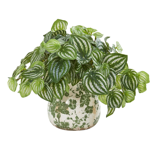 Watermelon Peperomia artificial plant in vase with striped leaves Nearly Natural Real Touch on Tampa Home & Garden Store