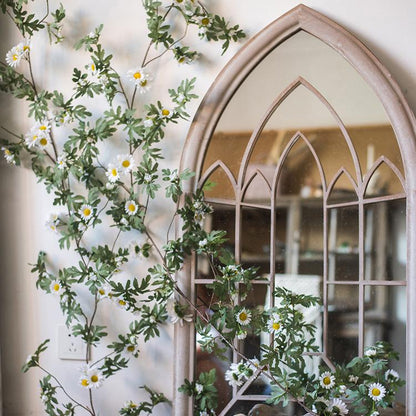 Artificial Sunflower Vine White 67-inch long with green foliage wrapping an arch mirror on Tampa Home & Garden Store