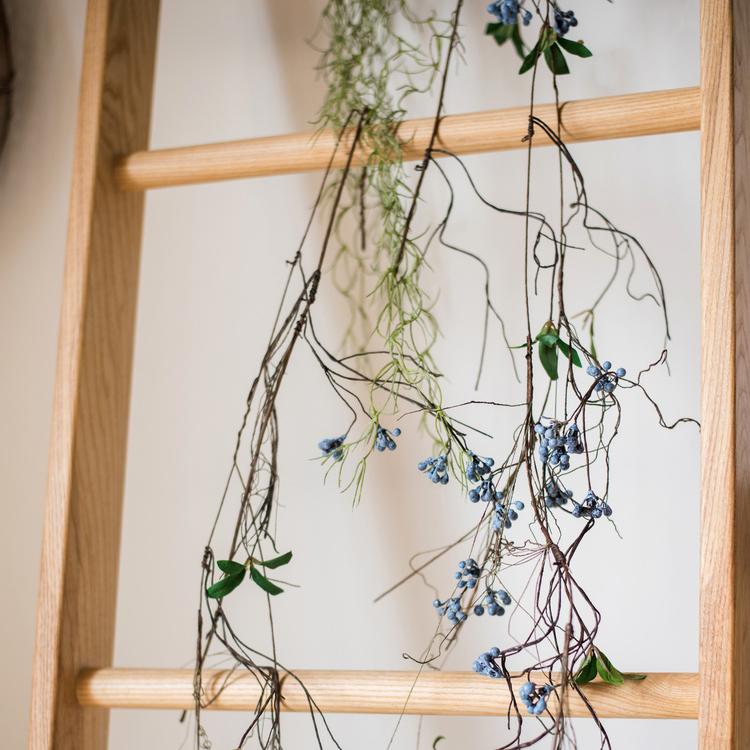 Artificial Wild Blueberry Hanging Vine 43-inch; trailing brown stems with blue berries on Tampa Home & Garden Store