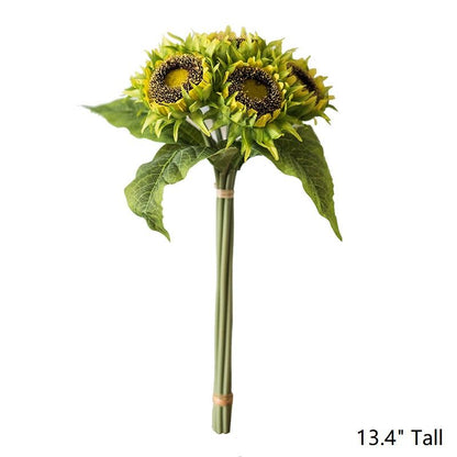 Sunflower bouquet artificial silk yellow blooms RusticReach 13.4in tall bundled stems on Tampa Home & Garden Store
