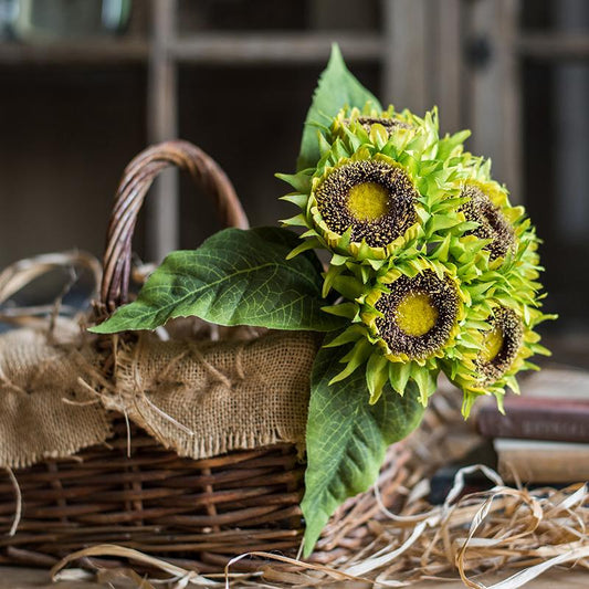 Artificial Silk Sunflower Bouquet 13 inch tall with green yellow blooms RusticReach on Tampa Home & Garden Store