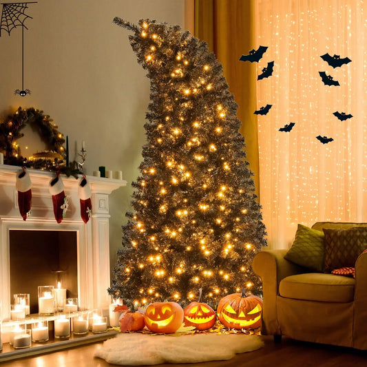 7 ft artificial Christmas tree with bendable top and warm lights in a cozy living room DirectDeals on Tampa Home & Garden Store