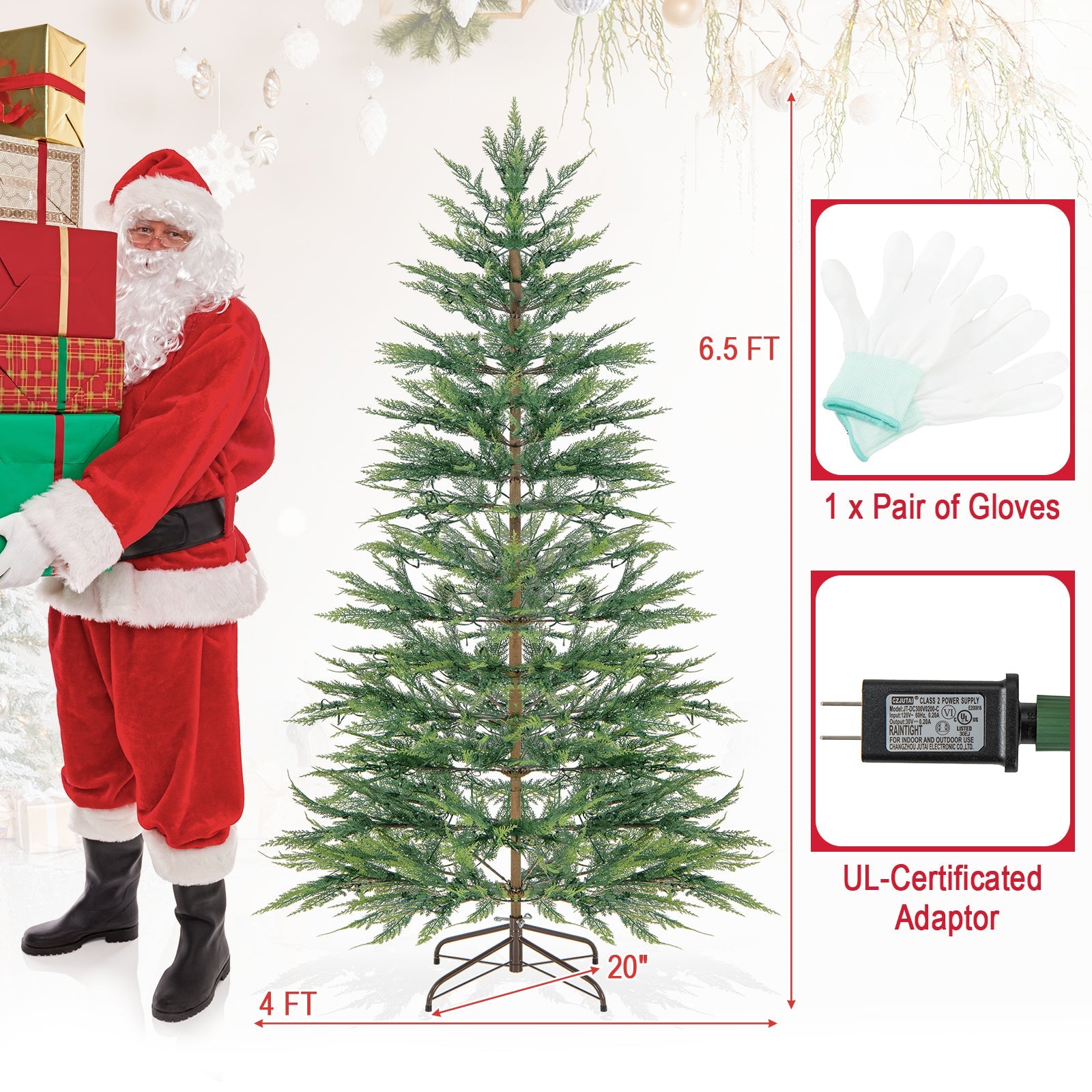 6.5 ft pre-lit artificial Cypress Christmas Tree by DirectDeals on a metal stand with timer on Tampa Home & Garden Store