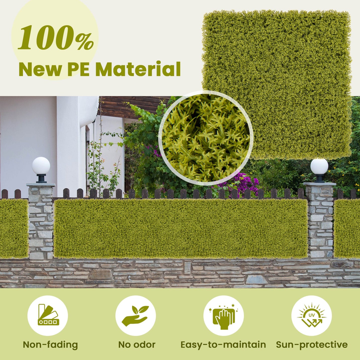 12 Piezas Paneles de Pared de Césped Artificial de 50x50cm para Jardín, Patio, Balcón - Verde Claro