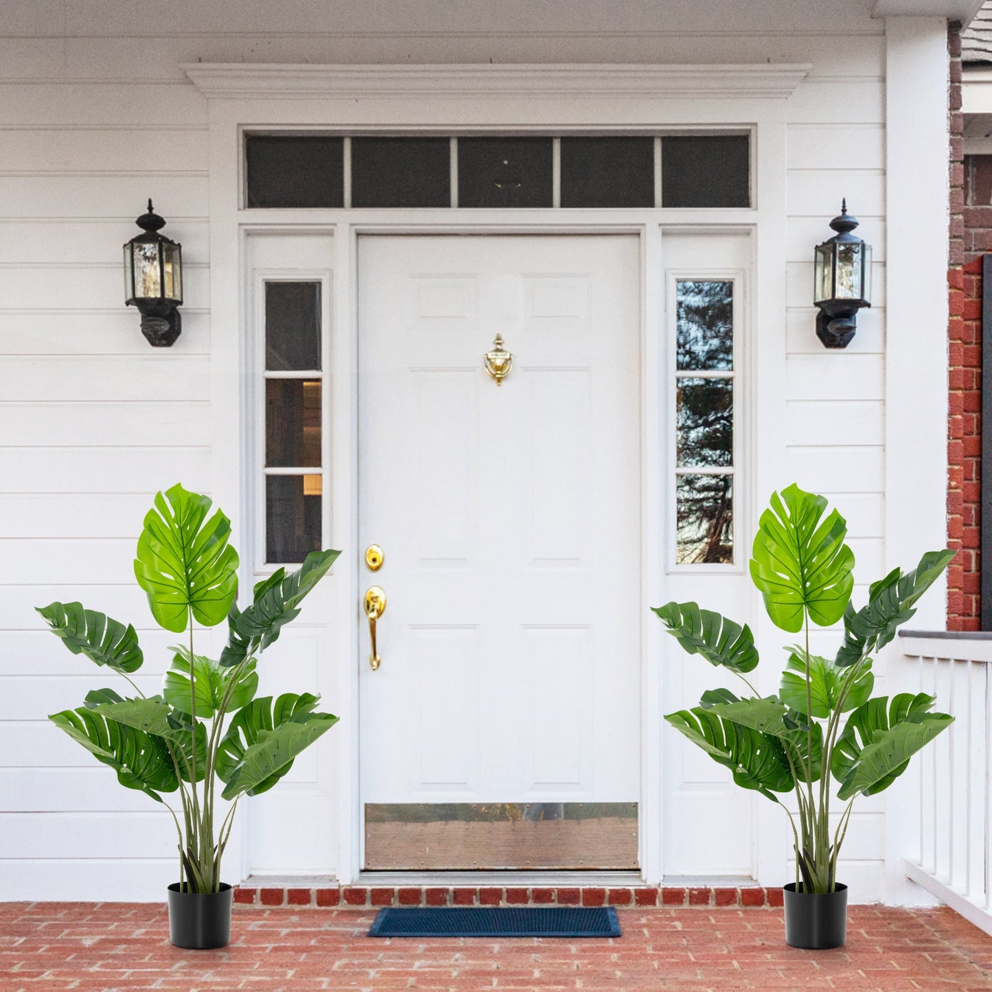 Paquete de 2 árboles artificiales de Monstera Deliciosa con 10 hojas de diferentes tamaños