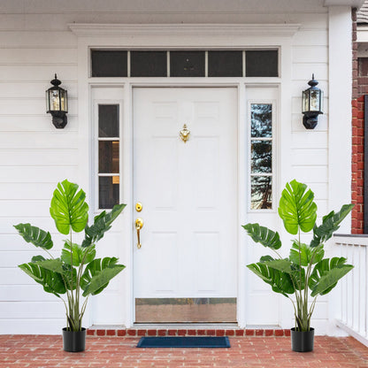 Paquete de 2 árboles artificiales de Monstera Deliciosa con 10 hojas de diferentes tamaños