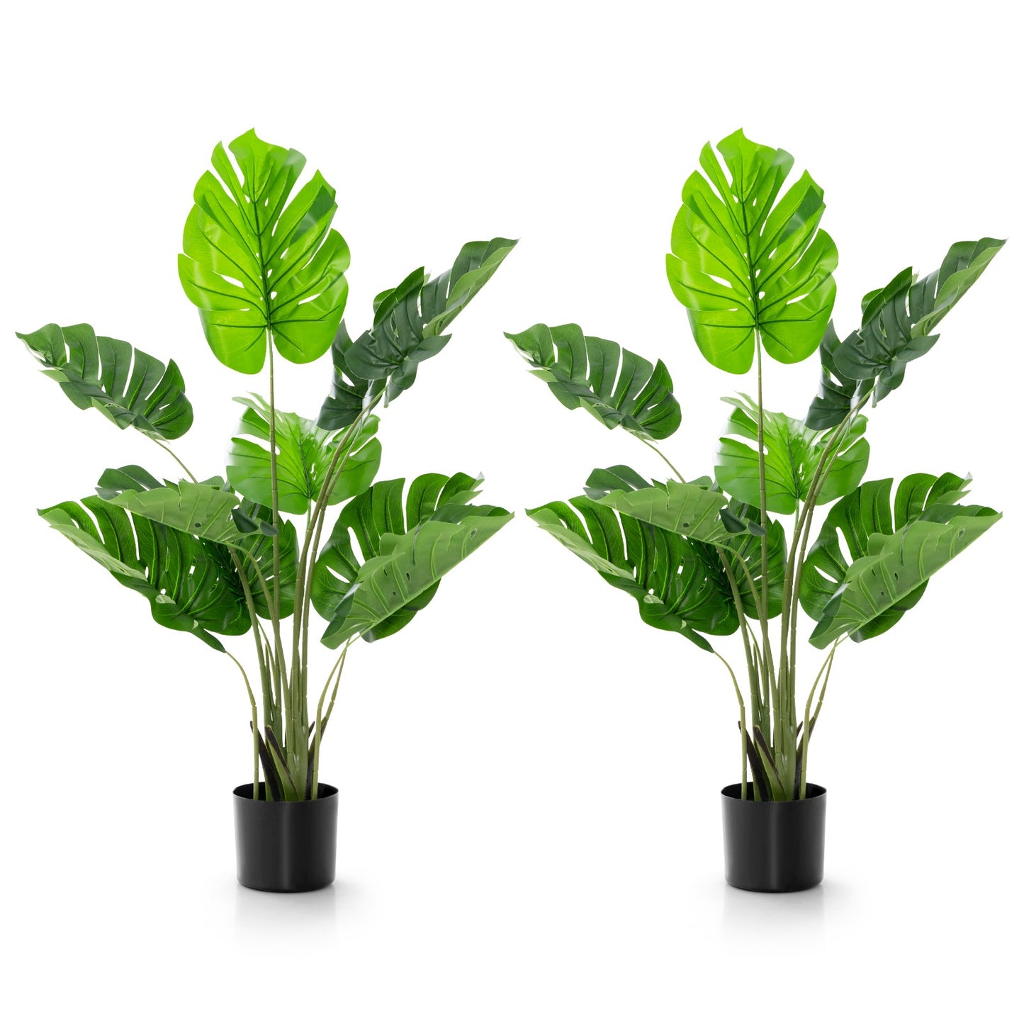 Paquete de 2 árboles artificiales de Monstera Deliciosa con 10 hojas de diferentes tamaños
