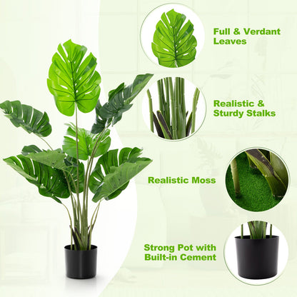 Árbol de Monstera Deliciosa Artificial de 4 Pies con 10 Hojas de Diferentes Tamaños