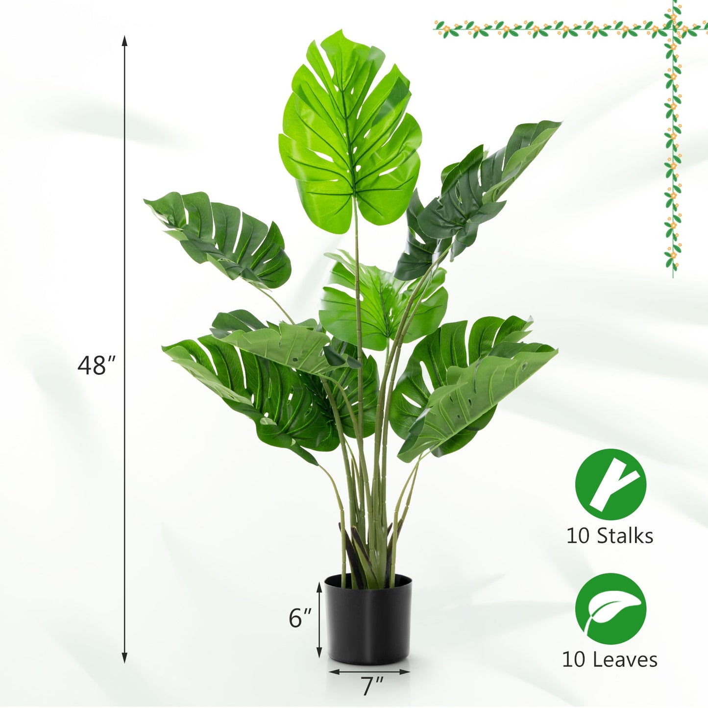 Paquete de 2 árboles artificiales de Monstera Deliciosa con 10 hojas de diferentes tamaños