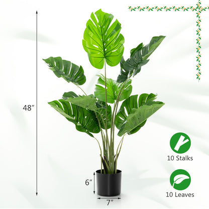 Paquete de 2 árboles artificiales de Monstera Deliciosa con 10 hojas de diferentes tamaños