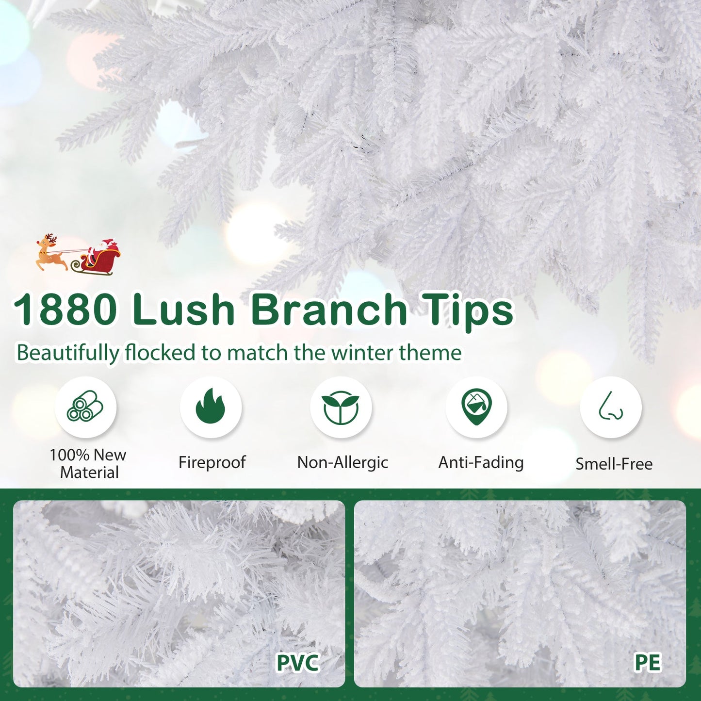 Árbol de Navidad artificial de 2,13 m con 1880 puntas de rama de PE y PVC para fiestas y carnaval