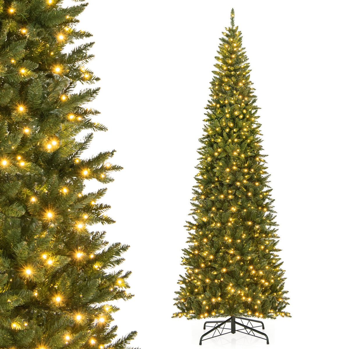 Two 12 ft DirectDeals artificial Christmas trees with 800 warm white LED lights on Tampa Home & Garden Store