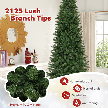 12 ft artificial Christmas tree DirectDeals with 800 warm white LED lights in living room on Tampa Home & Garden Store