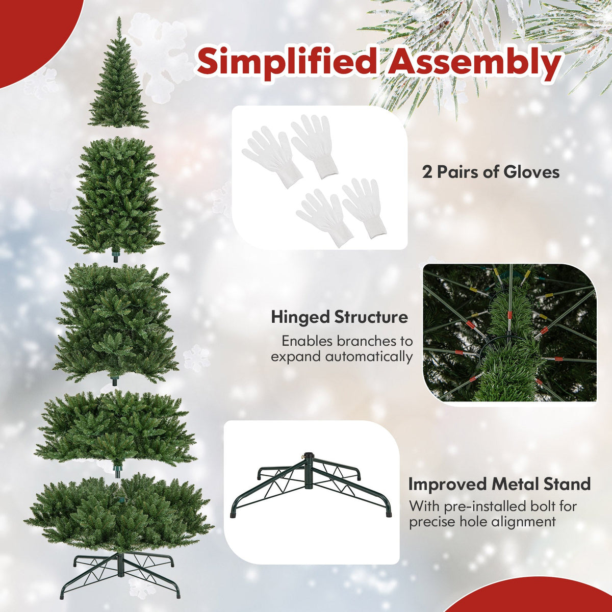 12 ft DirectDeals artificial Christmas tree with 800 warm white LED lights promotional collage featuring gloves and a metal stand on Tampa Home & Garden Store