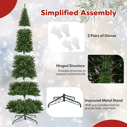 12 ft DirectDeals artificial Christmas tree with 800 warm white LED lights promotional collage featuring gloves and a metal stand on Tampa Home & Garden Store