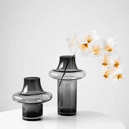 Decorbites amber glass bulbous vases, set of 2, with white and yellow flowers on Tampa Home & Garden Store