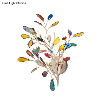 Artistic Agate Leaf Wall Light with LED Lighting