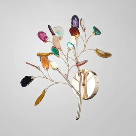 Artistic agate leaf wall light by Decorbites, colorful gemstone leaves, metal branches on Tampa Home & Garden Store