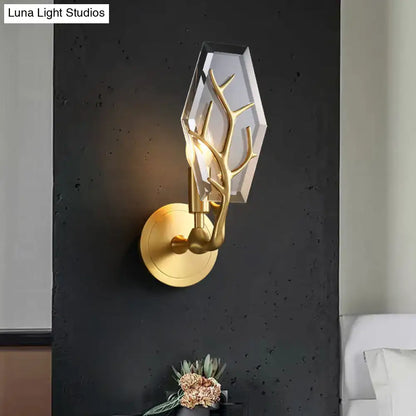 Gold antler crystal wall lamp by Decorbites, gold finish sconce with geometric shade on Tampa Home & Garden Store