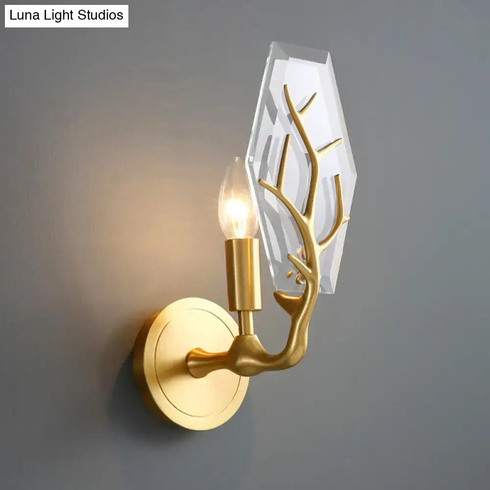 Gold antler crystal lamp wall sconce with clear crystal backplate Decorbites on Tampa Home & Garden Store
