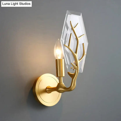Gold antler crystal lamp wall sconce with clear crystal backplate Decorbites on Tampa Home & Garden Store