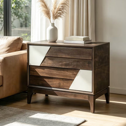 Two-tone modern 2-drawer nightstand with angled patchwork, Japandi table HouseOfZazla on Tampa Home & Garden Store
