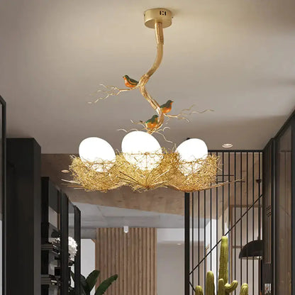 Artistry golden bird nest milk white glass ball pendant chandelier Decorbites on Tampa Home & Garden Store